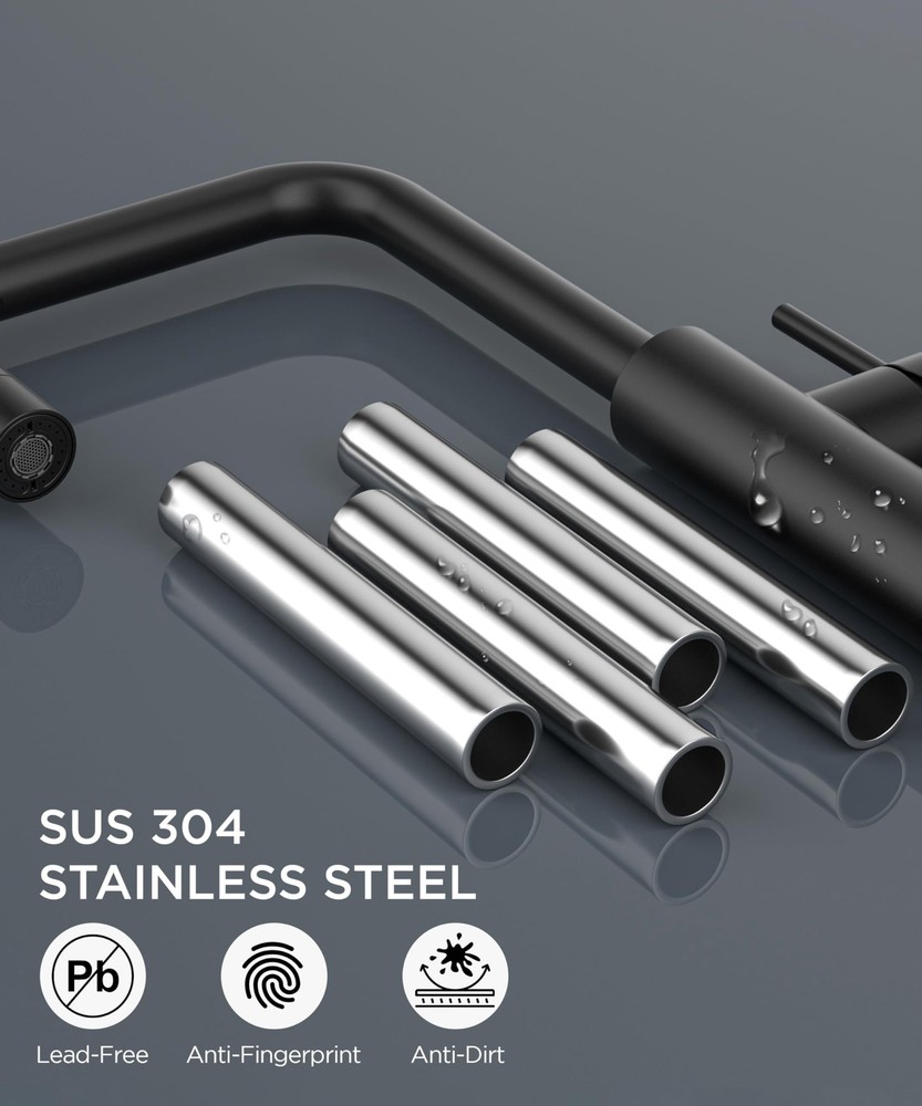 Black Waterfall Kitchen Faucet with Pull Down Sprayer, 5 Spout Modes Stainles...