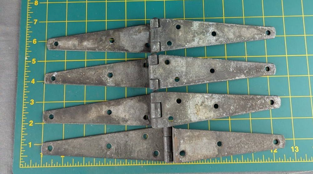 4 Antique Offset Strap Hinges Galvanized Steel 11 1/2" Long 1  1/16" Offset