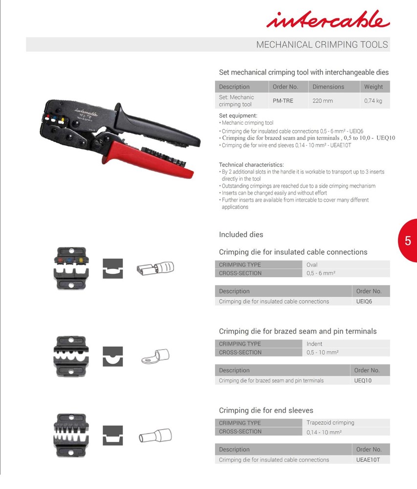 Intercable PM-TRE Set mechanical crimping tool with interchangeable dies
