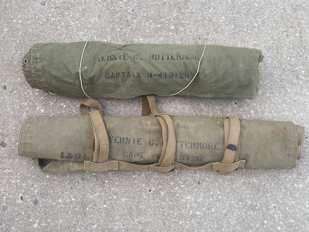 Vintage US M1935 Bedding Roll & Sleeping Bag Both Stenciled with Captains Name