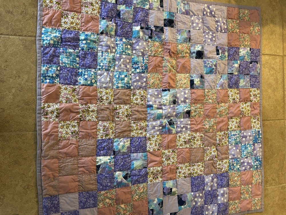 Handmade Nine Patch Patchwork Quilt 54x54” New