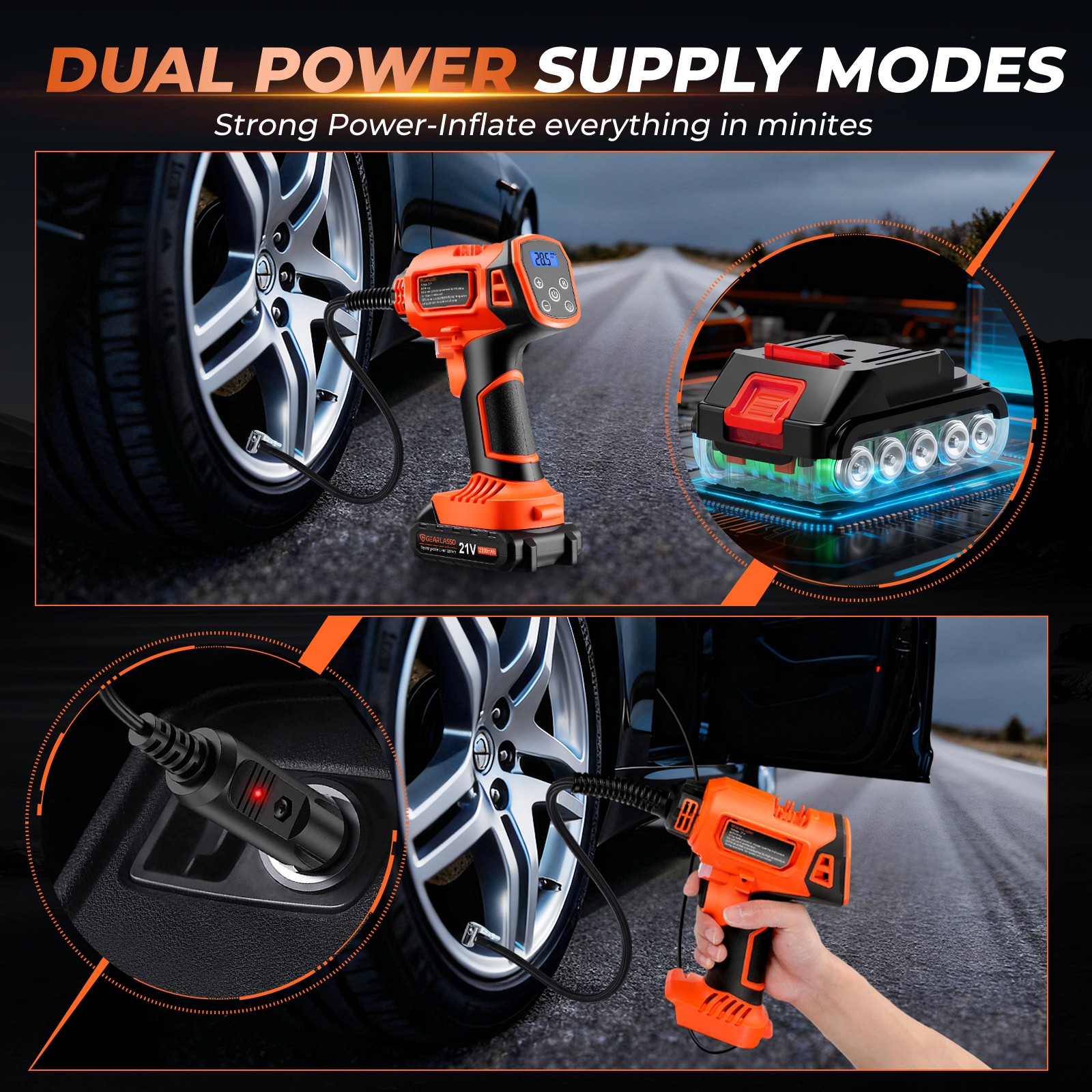 160PSI Cordless Tire Inflator Air Compressor Rechargeable Battery Car Air Pump