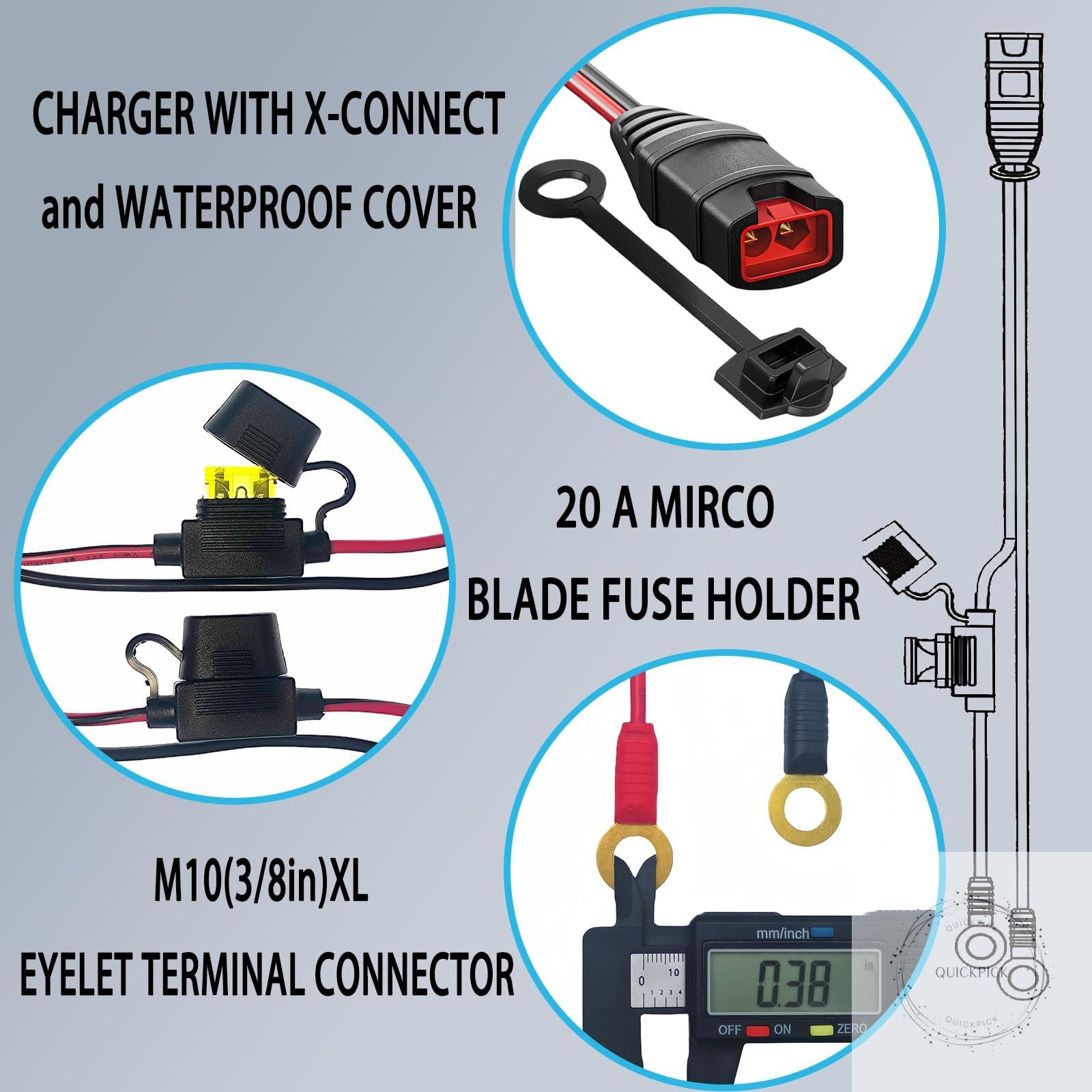 2 Pack GC008 X-Connect fit for NOCO Battery Charger Accessories Cables,M10 3/8in