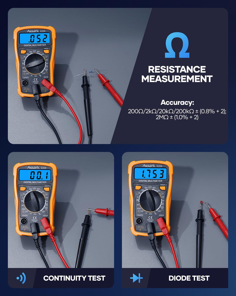 Multímetro digital de voltaje Assark de 2000 cuentas