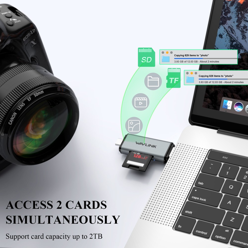Wavlink Card Reader USB 3.0 Type C to SD Micro SD TF Smart Memory Card Adapter
