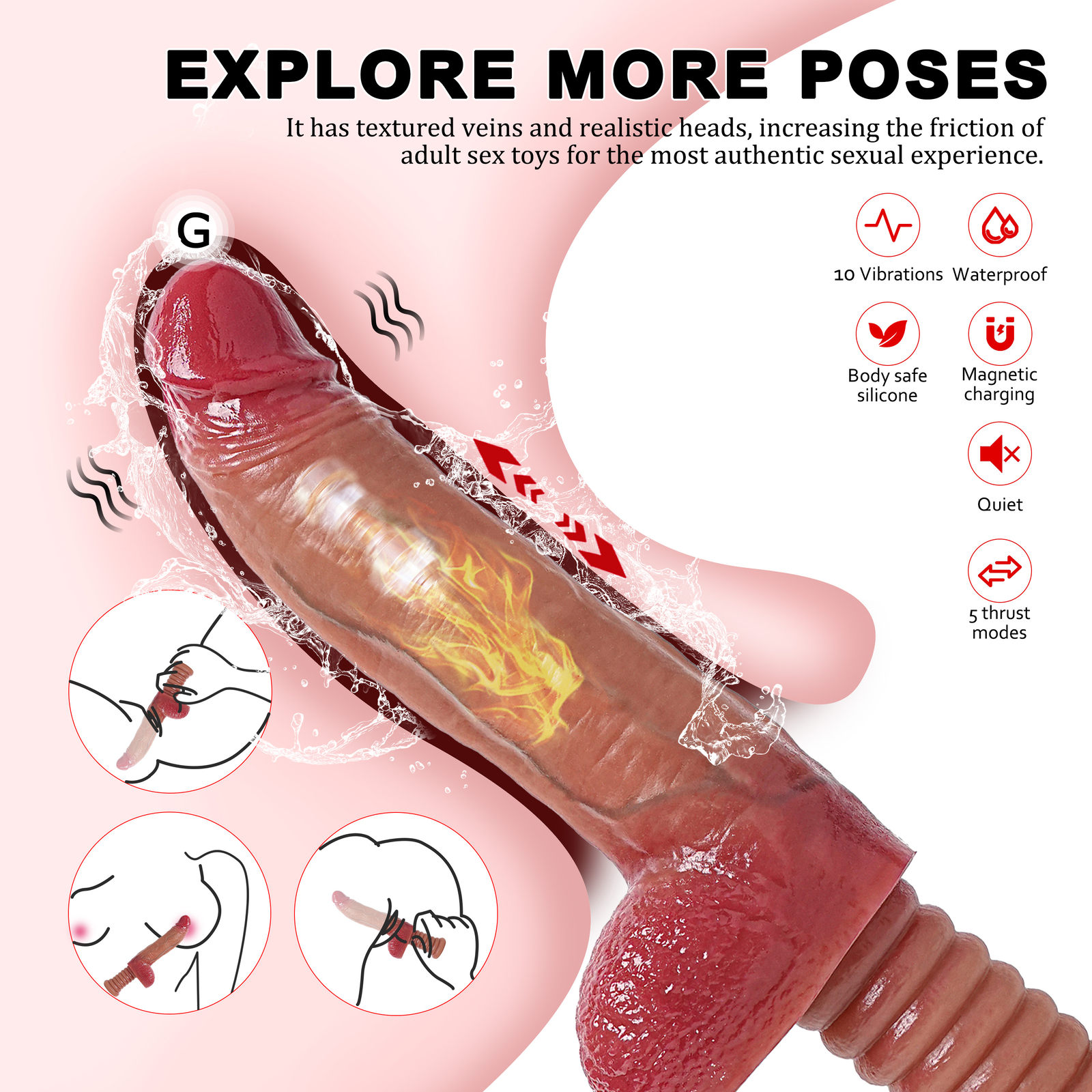 Automatic 5 Thrusting Dildo Sex Machine for Women Hands-Free Sex Toys Heating US