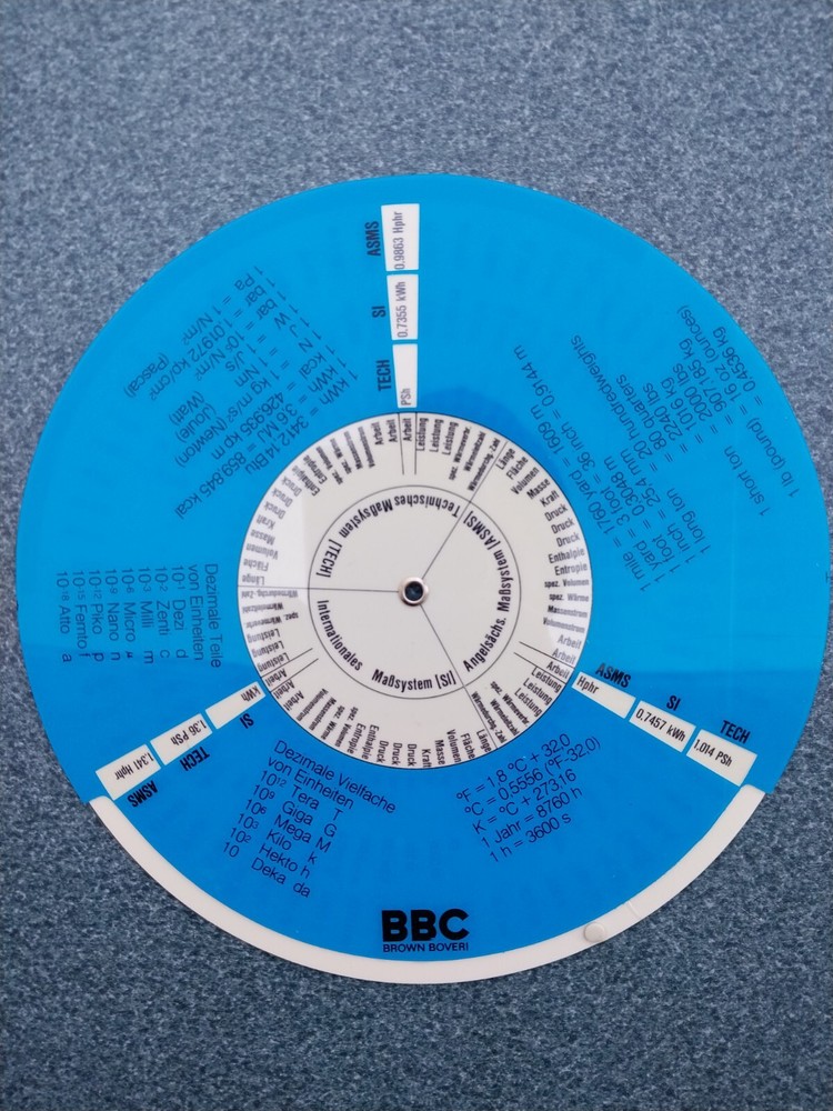 Rare BBC Brown Boveri Measurement Conversion Chart Disc German