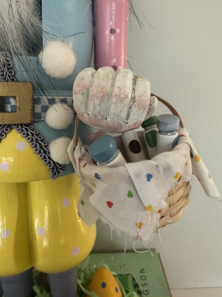 Vtg. Smithsonian Easter Bunny Rabbit Nutcracker w/Pastel Eggs & Paints in Basket
