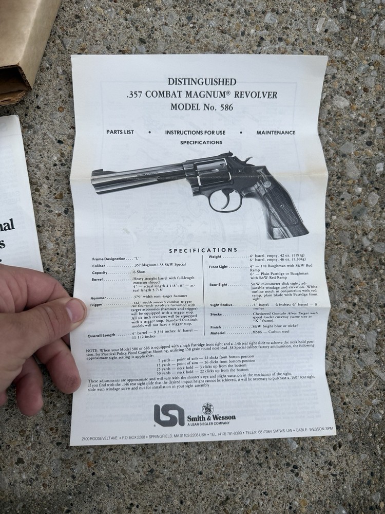Smith & Wesson Model 586 4” .357 N Frame Factory Box Only w/ Insert & Paperwork