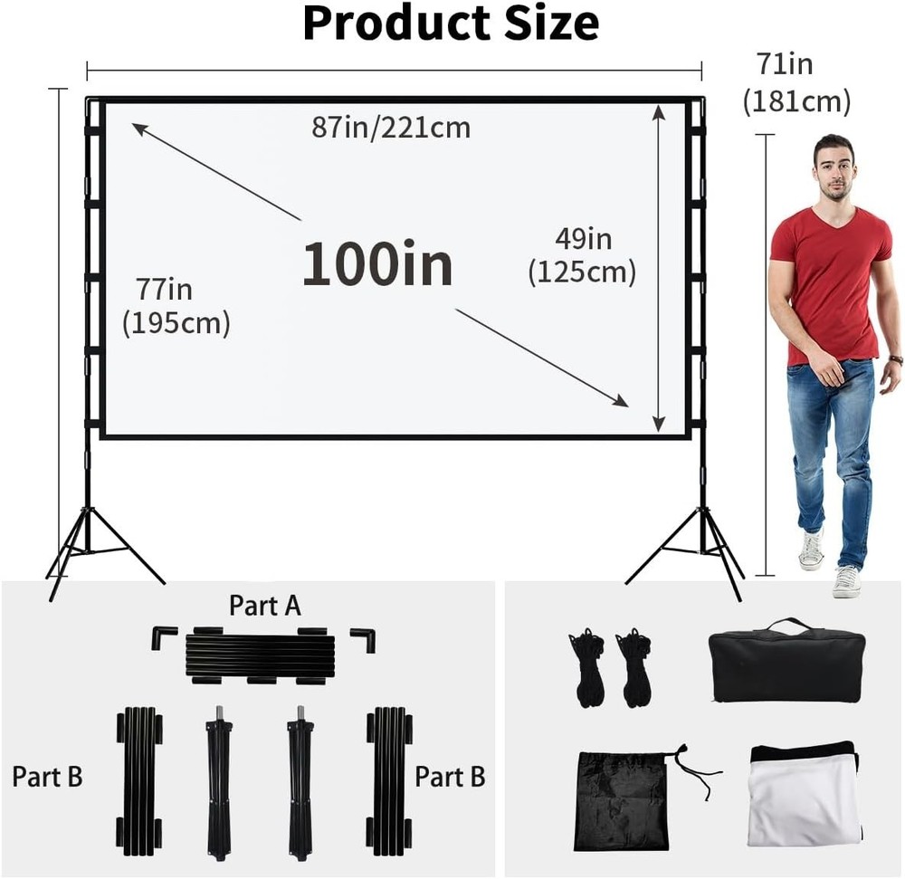 Projector Screen with Stand, Outdoor Projector Screen Portable Indoor Project...