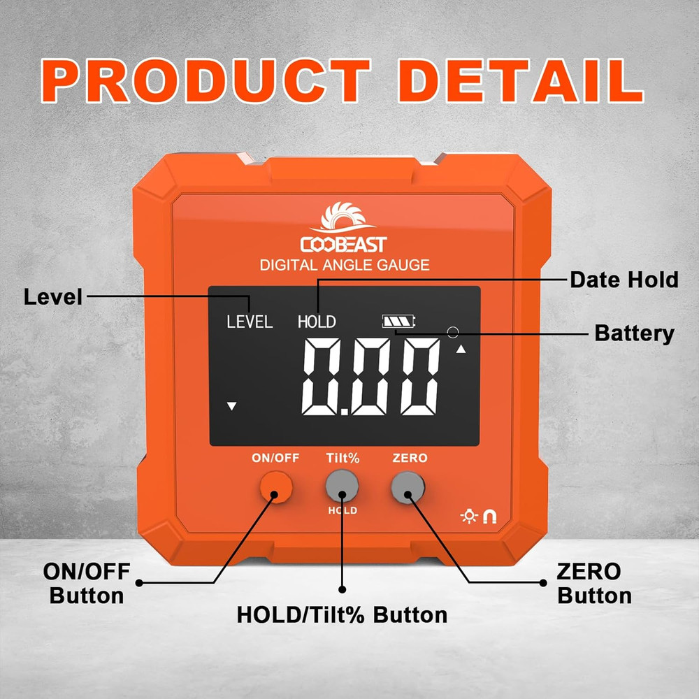 Digital Angle Finder Digital Level Angle Gauge Backlight Magnetic Base Compact
