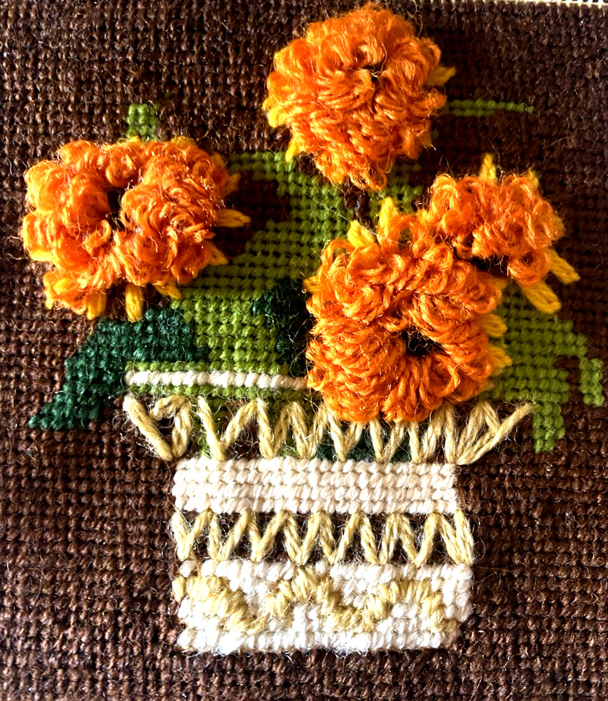 Two Finished Needlepoint BASKETS Sunset Designs 1978 VTG 5" X 5"