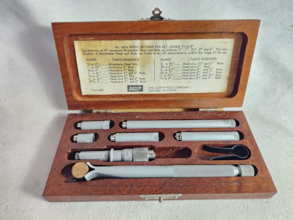 LUFKIN RULE NO 680A Inside Micrometer SET 1.5-8" Complete