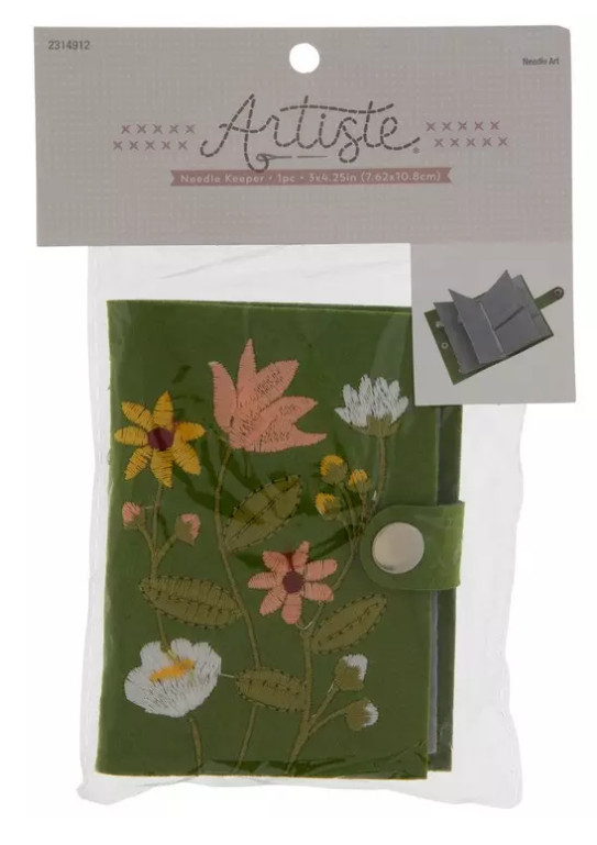 Artiste Green Floral Needle Keeper New
