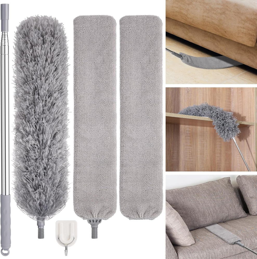Feather Duster Set (4 Pieces), 30-100 Inch Microfiber Retractable Gap Duster for