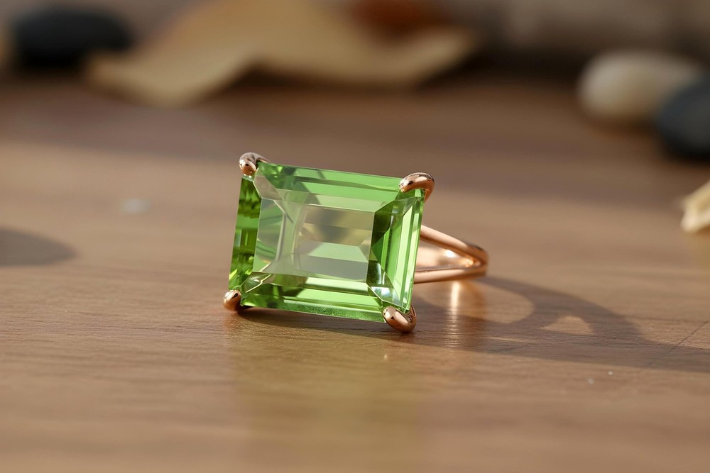 Sterling Silver Tourmaline Ring Green Rectangle Cut 925 Silver Gift