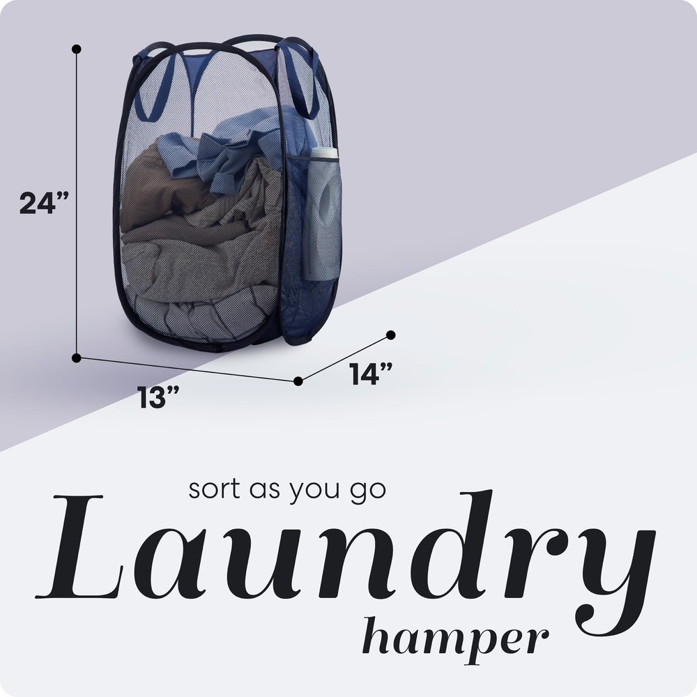 Collapsible Mesh Foldable Hamper 14" x 14' x 24" Navy Blue