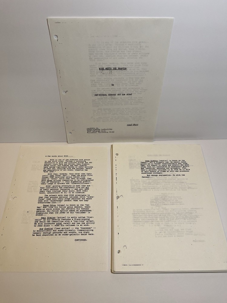 'KISS Meets the Phantom' Movie Screenplay / Script - *RARE* 1st Draft Copy