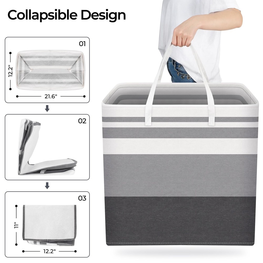 3-Pack Large Laundry Basket, Waterproof, Freestanding Laundry Hamper, Collaps...