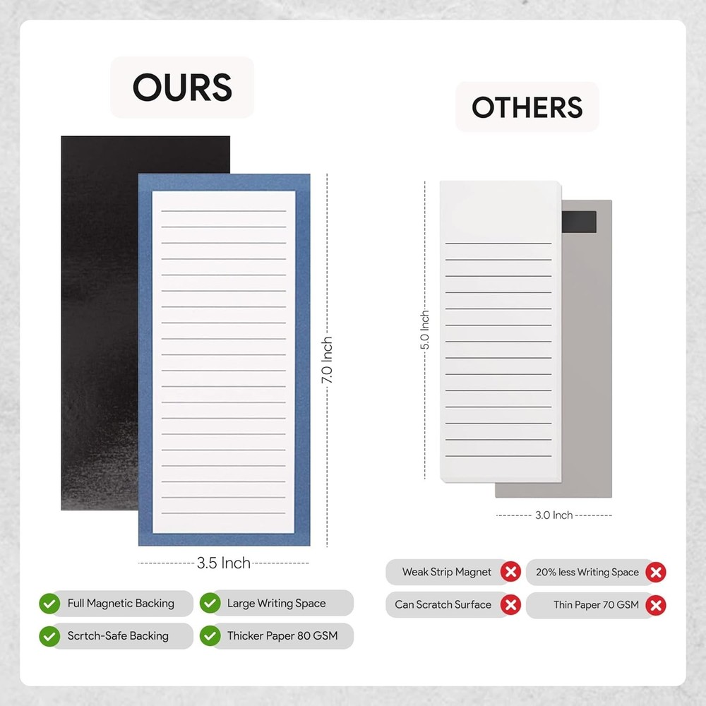 Strong Magnetic Notepads - 8 Solid Pattern Memo Pads, Perfect for Shopping Lists