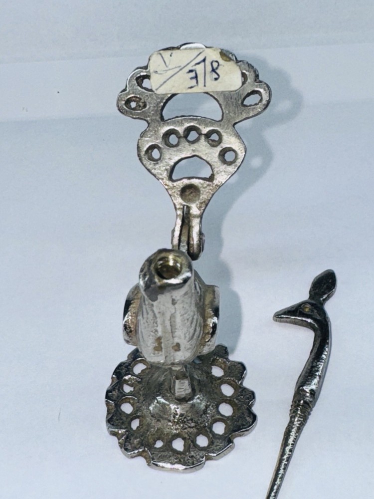 Unique Antique Vintage Solid Silver Brass Kohl Empty Flask Peacock Bird Figure
