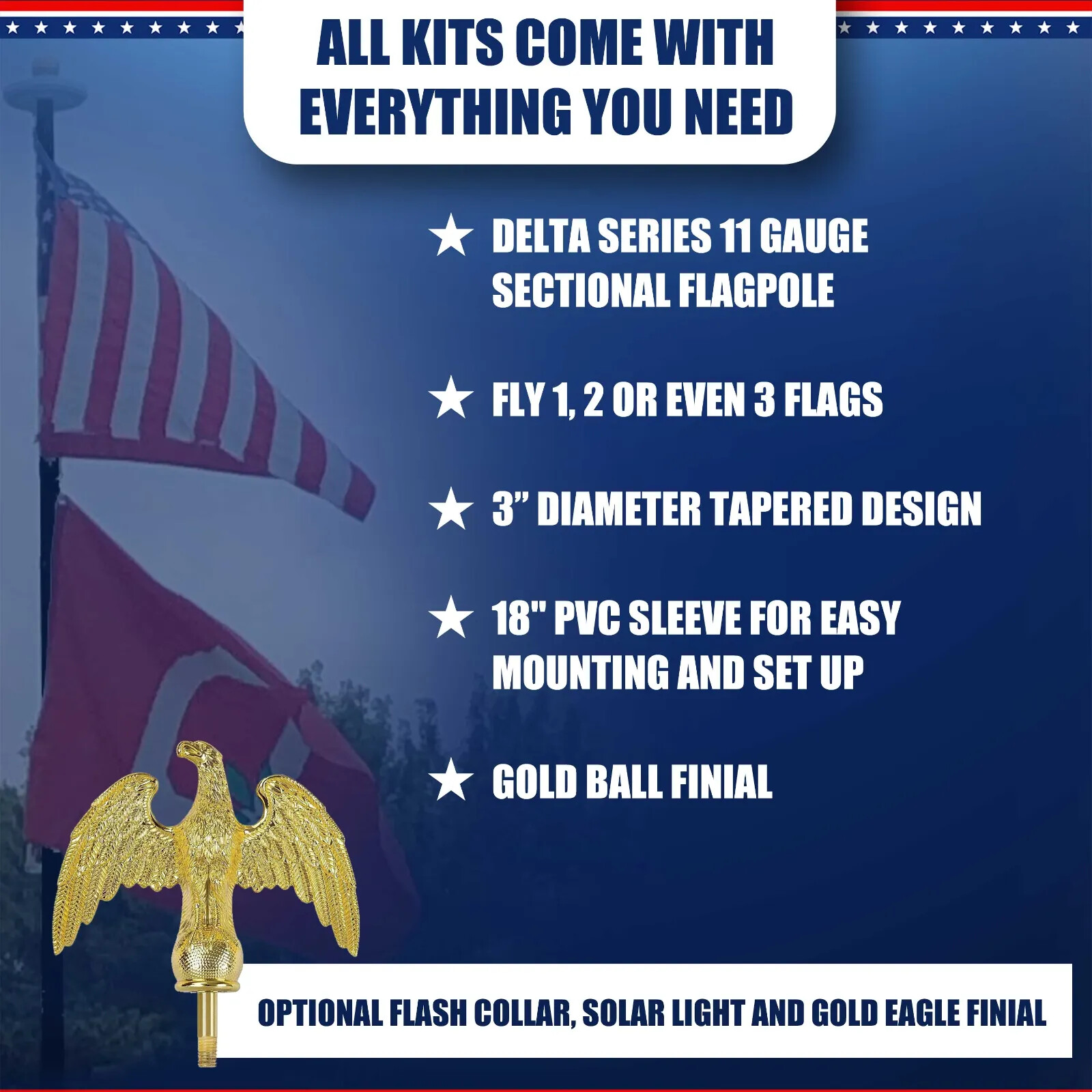 25' & 30' DELTA SECTIONAL FLAG POLE (SILVER)