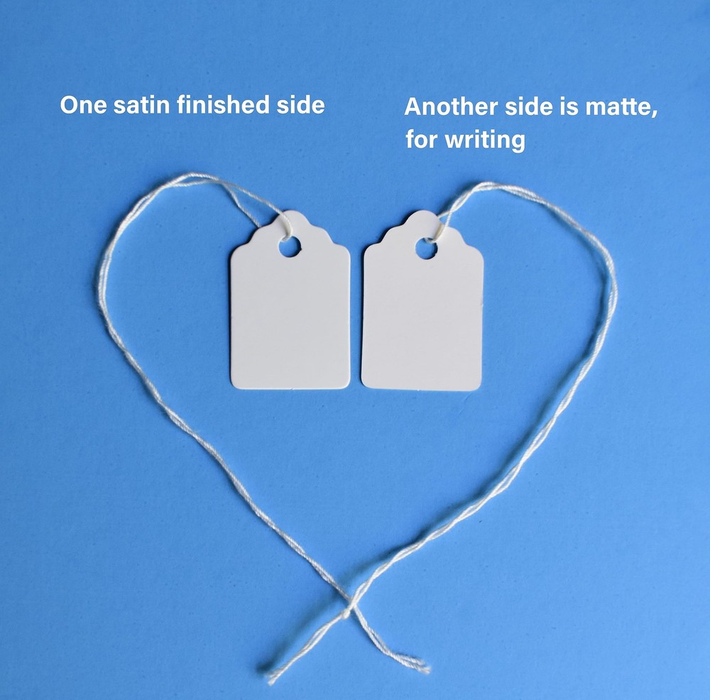 Merchandise Tags with String Attached - 1 1/4” x 7/8”, 1000 Strung #3, White