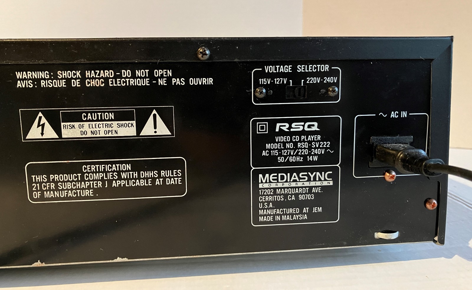 RSQ-SV222 Video CD VCD Karaoke Player With Power Cord No Remote