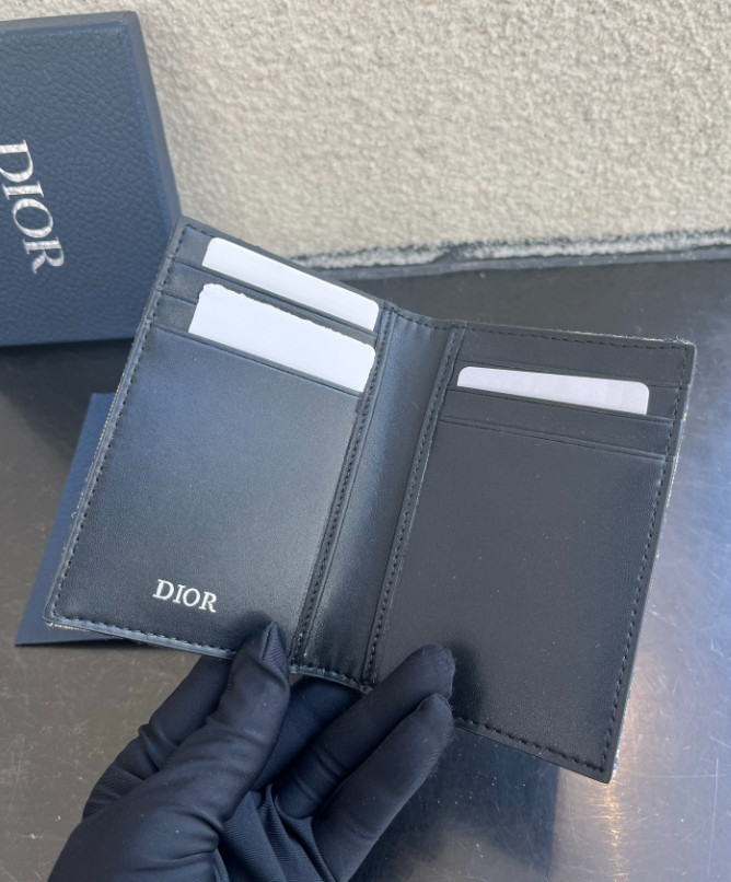 DO Oblique Passport Holder Canvas Leather Beige Black Travel Wallet