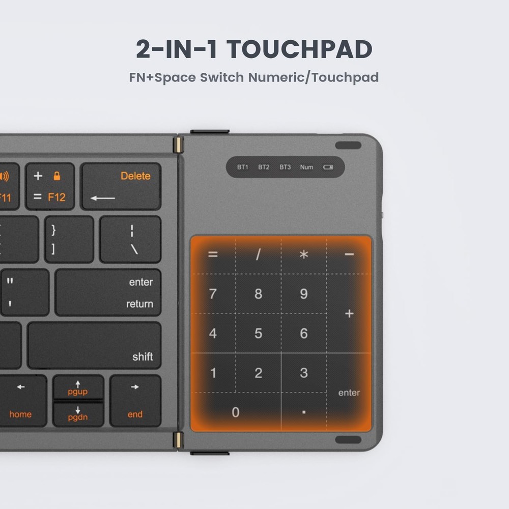 Foldable Bluetooth Keyboard, Portable Full Size Folding Keyboard with Touchpa...
