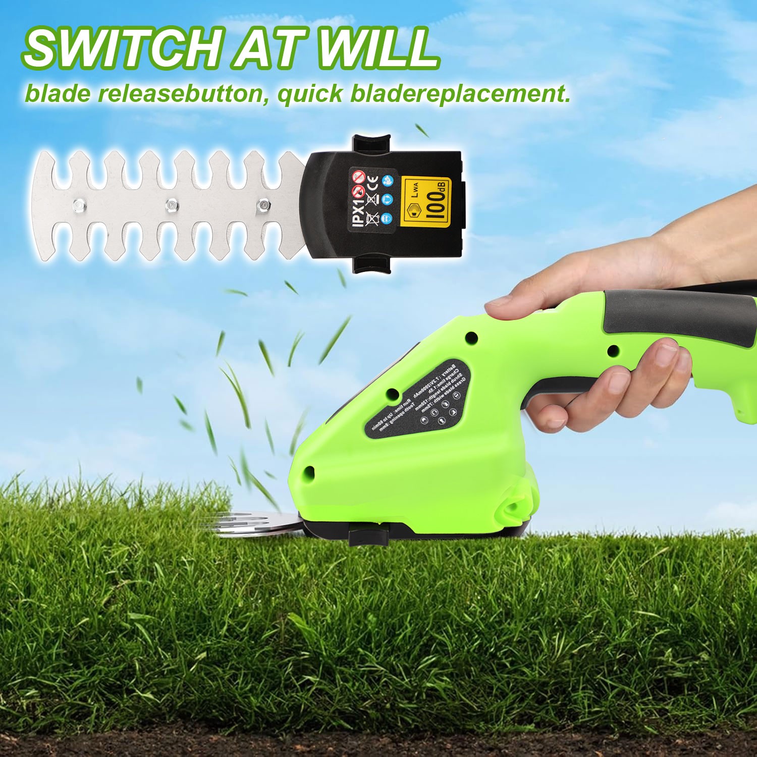 2 in 1 Cordless Grass Shear & Shrubbery Trimmer Handheld Electric Hedge Trimmer