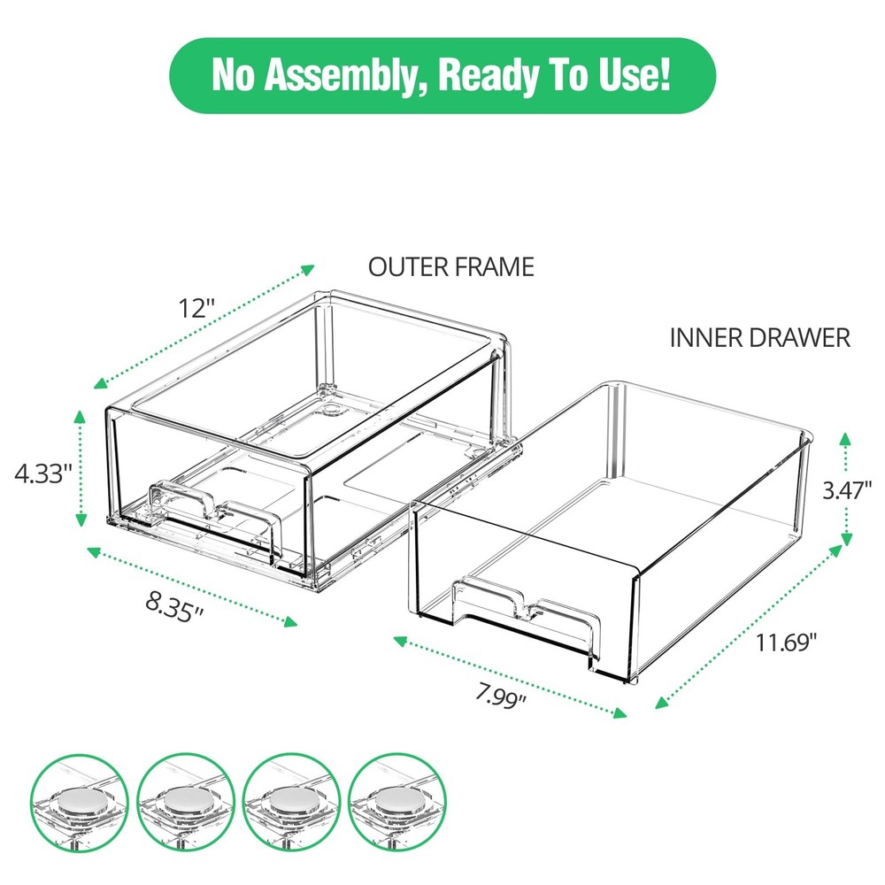 2 Pack Refrigerator Drawers - Fridge Organizer Bins Stackable Storage Drawers...