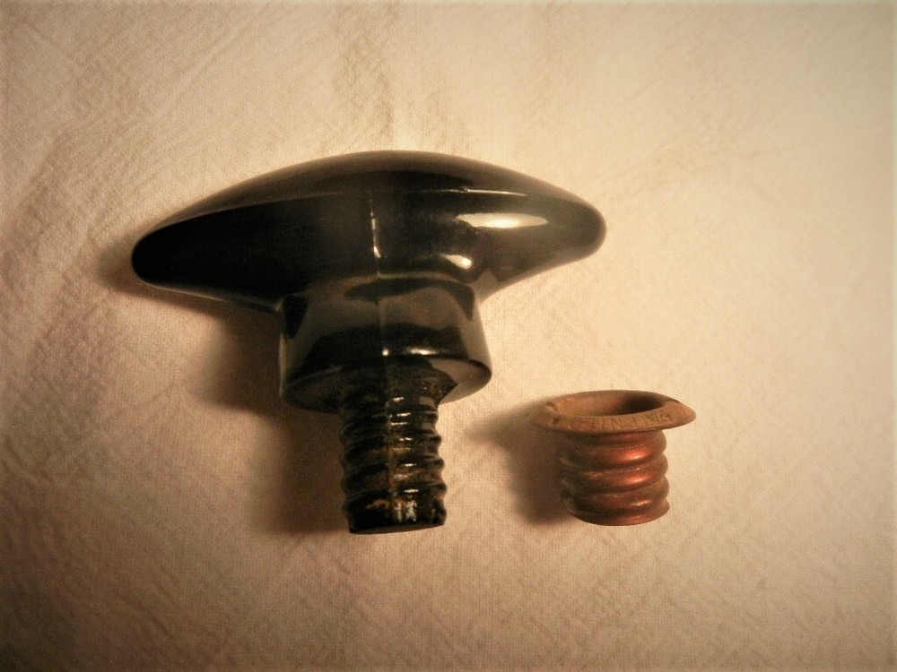 1930's ANTIQUE BLACK GLASS OVAL THREADED DRAWER PULLS 4 AVAILABLE