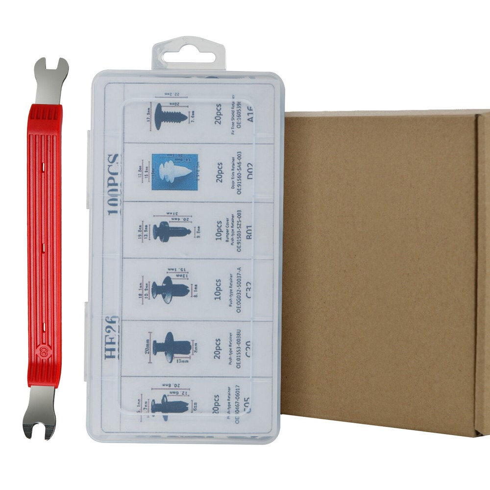 100pcs Car Clips Trim Push Retainer Pin Rivet Bumper w/ Remover Tool