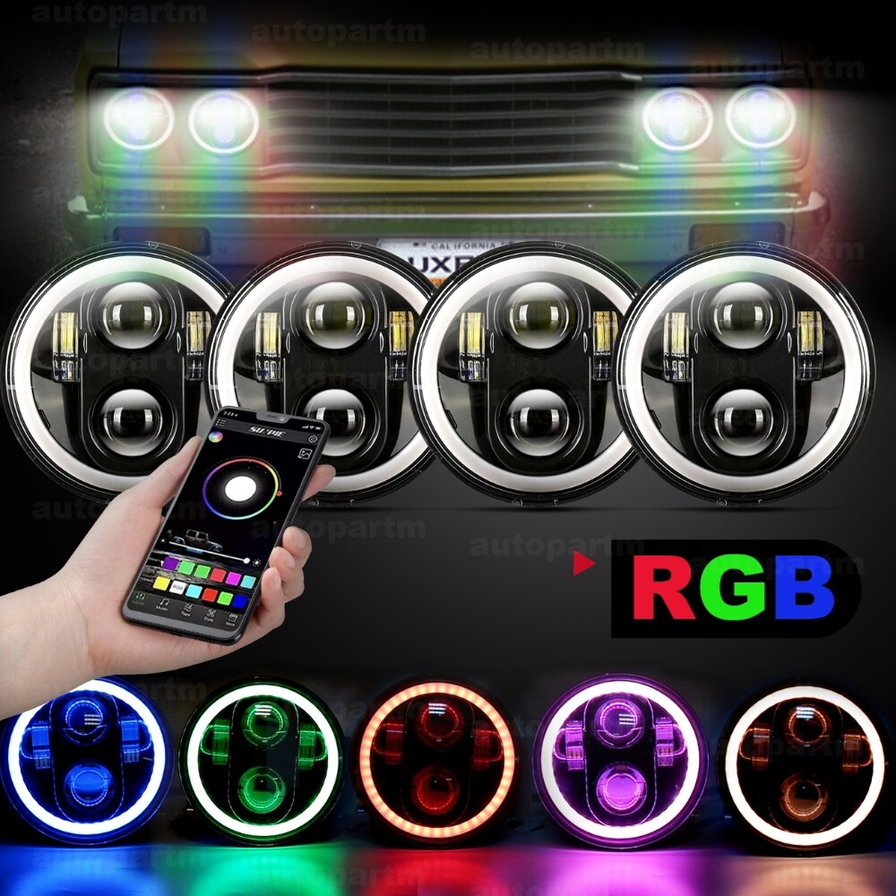 4PC 5 3/4" 5.75" Projector RGB Round LED Headlights Hi/Lo Sealed Beam Lamp Bulbs