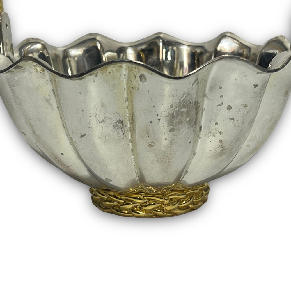 Vintage Silver Plated Basket with Gold Braided Handle and Trim