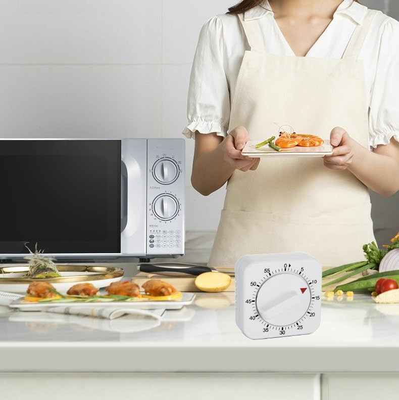 Square 60 Minute Mechanical Kitchen Timer - Visual Kitchen Cooking Timer Clock w