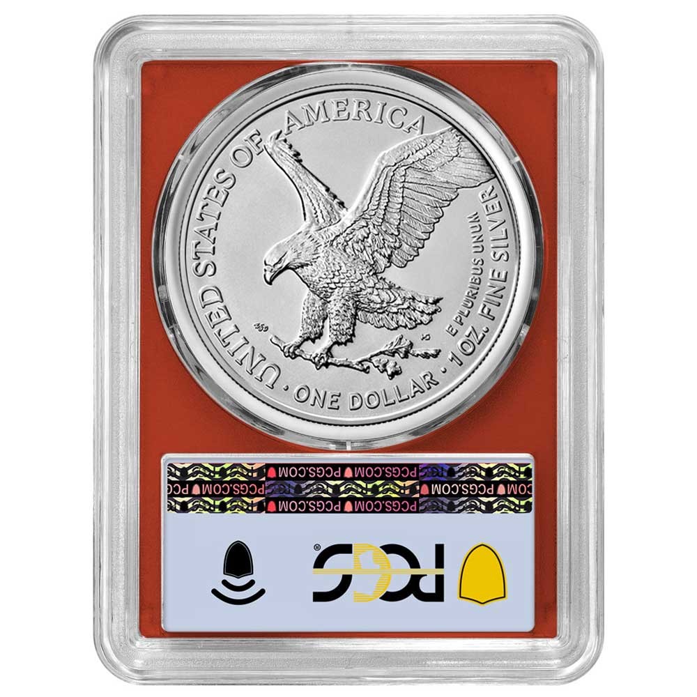 2026 $1 American Silver Eagle PCGS MS70 FDOI Flag Label Red Frame