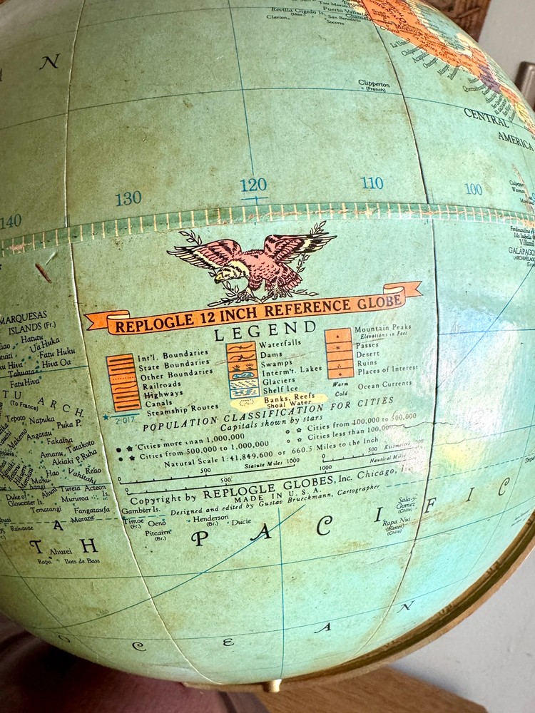 1940's Replogle 12" Reference Globe ~ Vtg World Globe on Stand