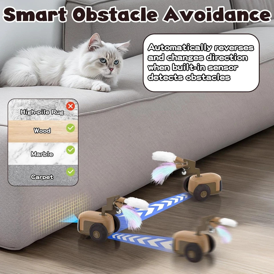 2 Pack, Turbo Tail 4.0 Smart Remote Control Cat Toy Automatic Obstacle Avoidance