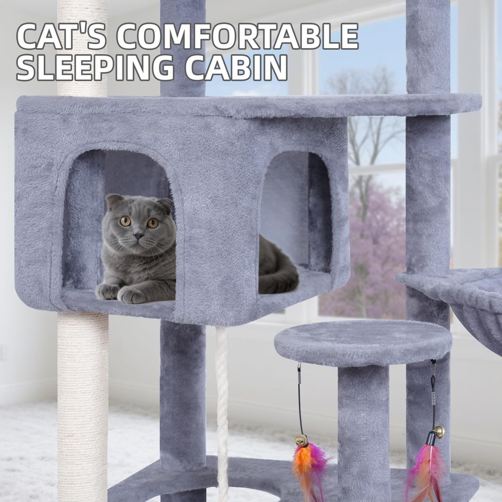 Big Cat Tree, Cat Tower with Multi-Level Condo, Hammocks, Rotating (Grey, 63....