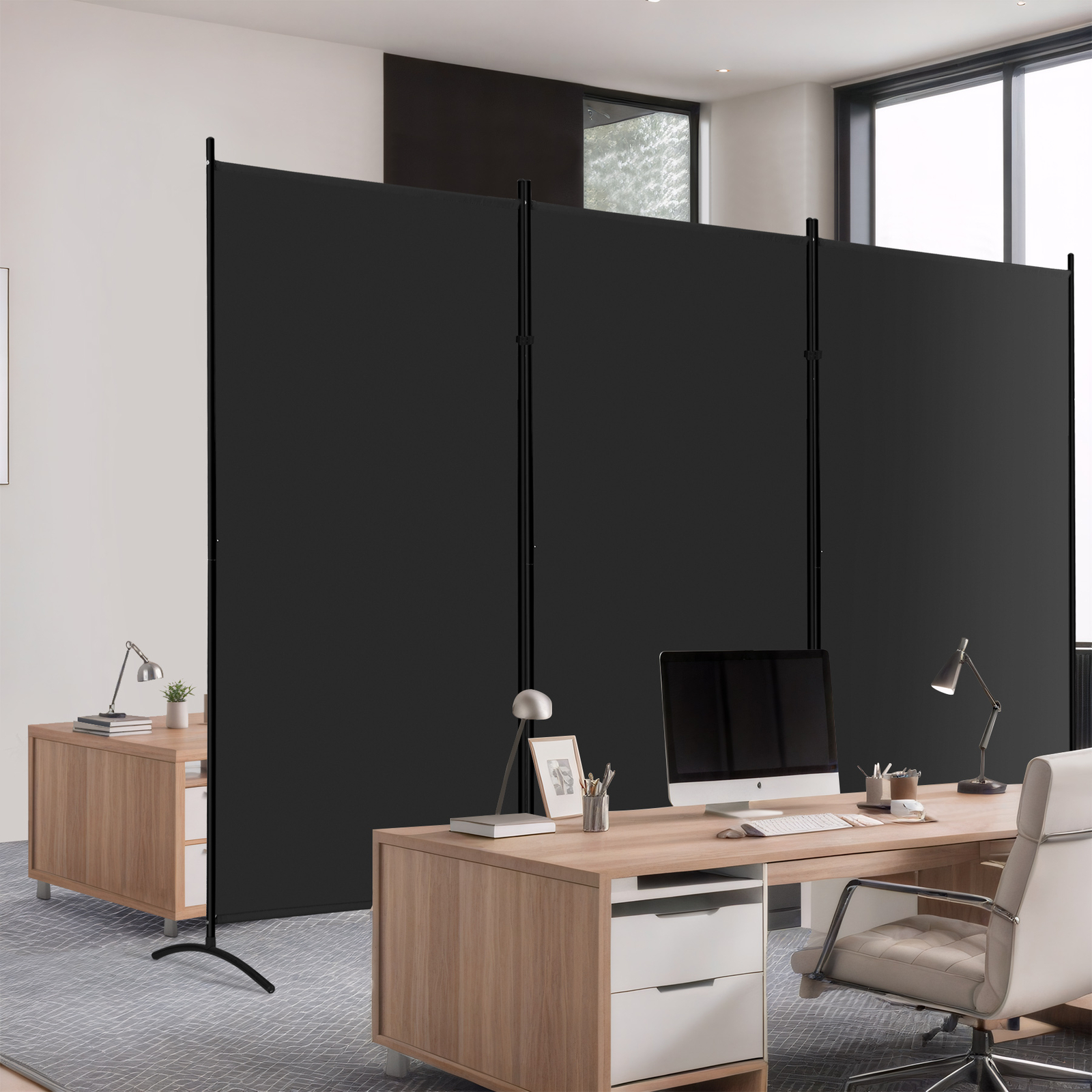 3 Panel Room Divider 6 FT Tall Folding Privacy Screens Partition Separator Black
