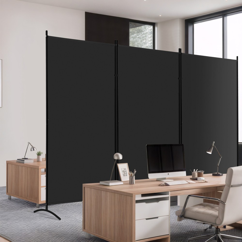 3 Panel Room Divider Black Folding Privacy Panel Screens for Office Separation