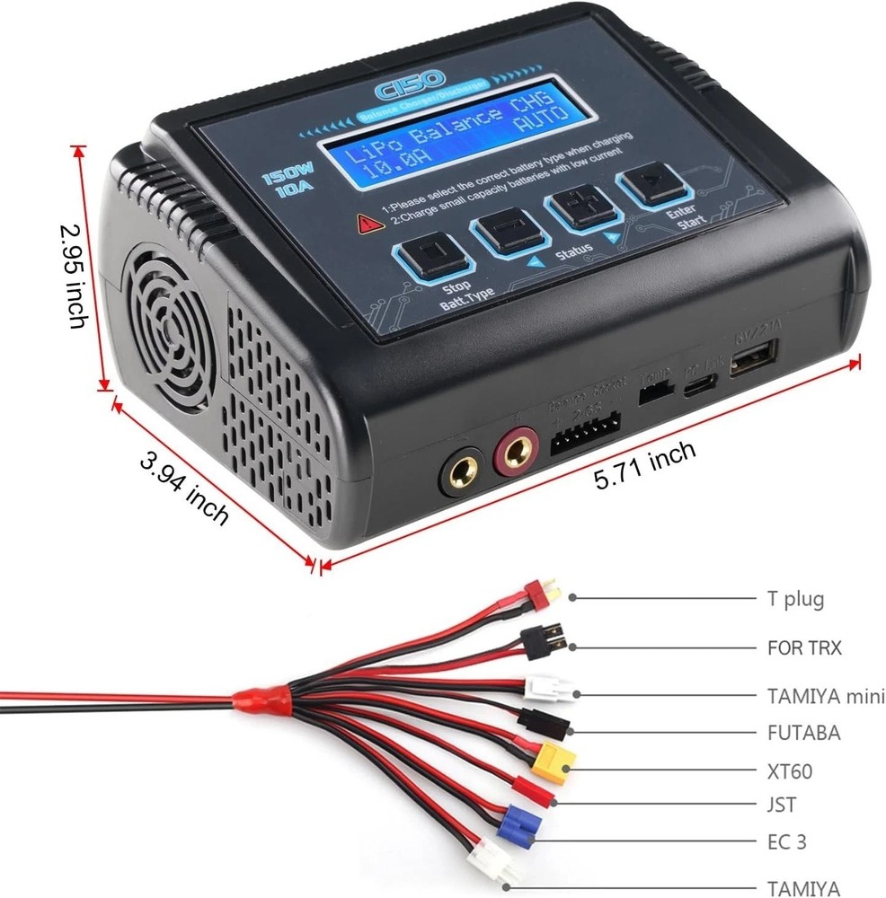 Versatile 150W 10A RC Fast Charger for Multiple Batteries