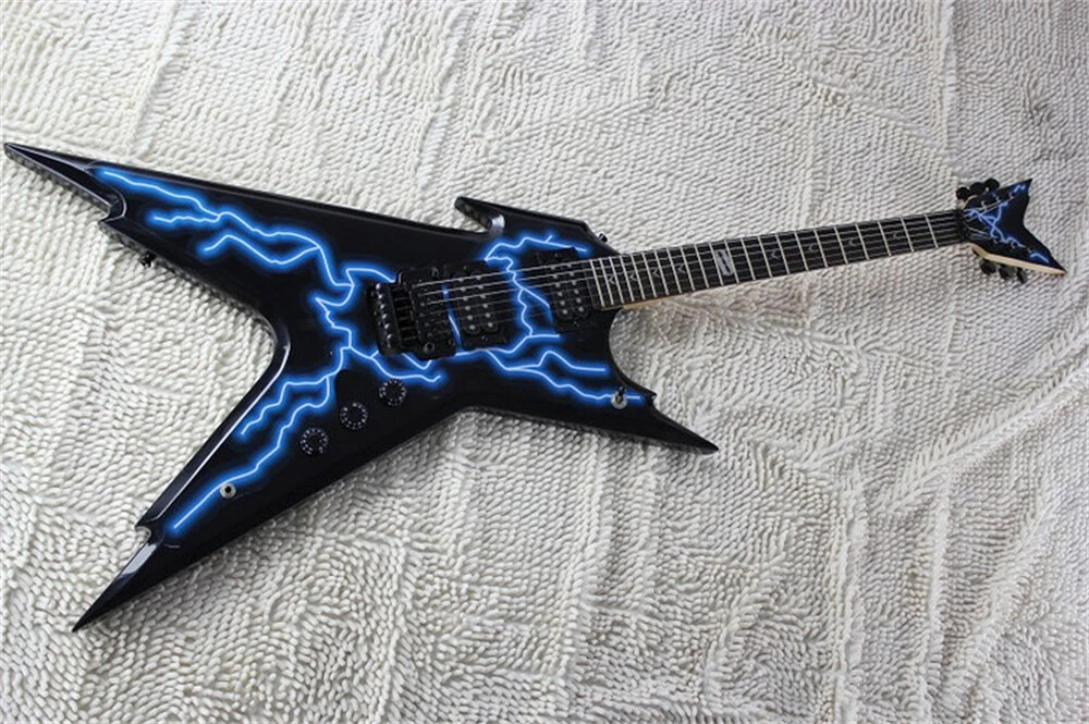 Lightning Pattern Electric Guitar with Black Hardware,Tremolo Bridge Customize