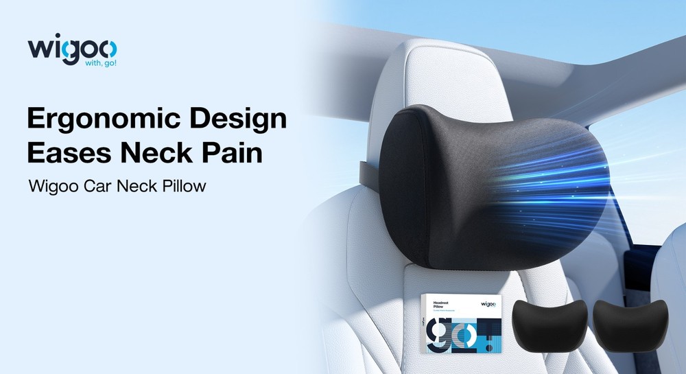 Soft Memory Foam Car Neck Pillow - Adjustable Strap, Odorless Headrest, 2-Pack