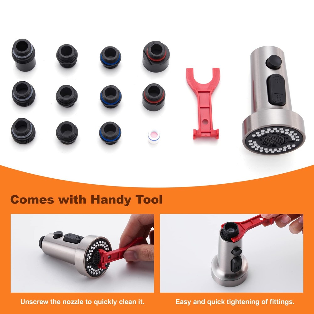 Pull Down Spray Head Replacement - for Kitchen Faucet Sprayer Head with 15 Ad...