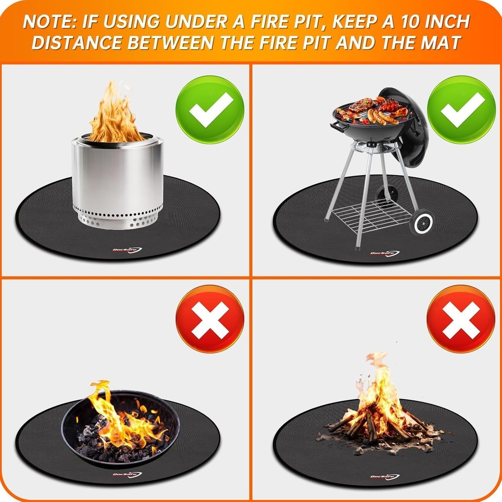 Durable 36" Round Fireproof Mat - Easy Clean BBQ Protector for Outdoor Use