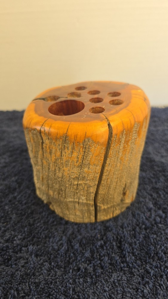 Rustic Solid Wood Trunk Pencil Holder Desk Organizer Natural Grain Felt Base