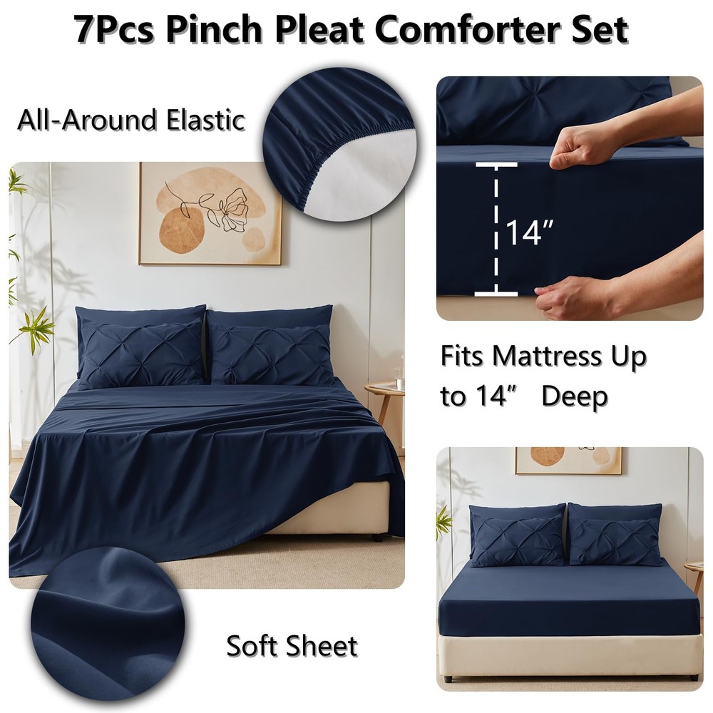 CozyLux Oversized Queen Comforter Sets Navy Blue, Queen, Blue